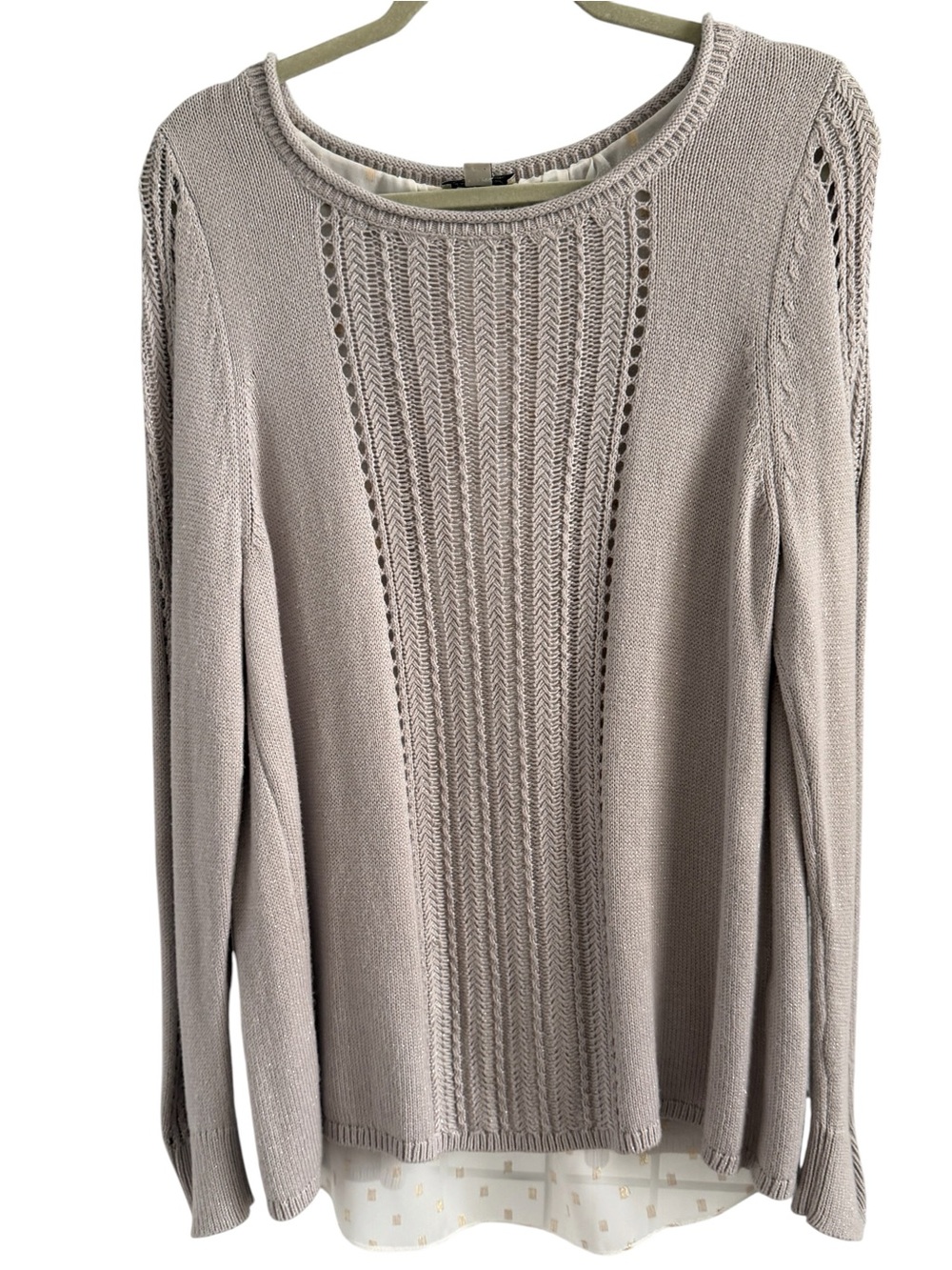 Lucky Brand Taupe Open-Knit Scoop Neck Sweater